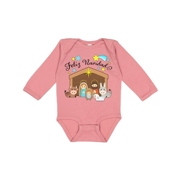 Inktastic Feliz Navidad Cute Nativity Scene Boys or Girls Long Sleeve Baby Bodysuit