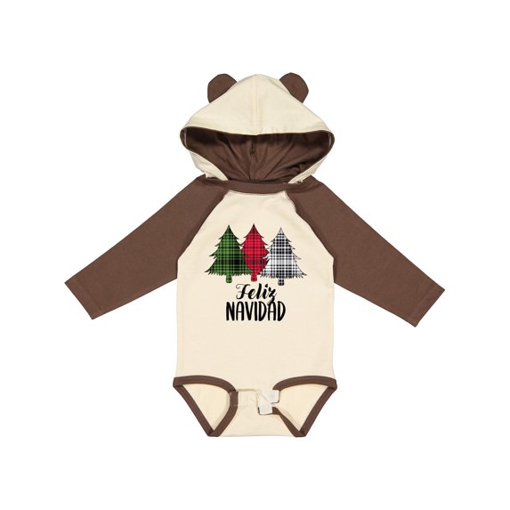 Inktastic Feliz Navidad Plaid Trees Boys or Girls Long Sleeve Baby Bodysuit