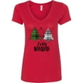 thumbnail image 1 of Inktastic Feliz Navidad Plaid Trees Women's V-Neck T-Shirt, 1 of 5