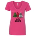 thumbnail image 1 of Inktastic Feliz Navidad Plaid Trees Women's V-Neck T-Shirt, 1 of 5