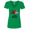 thumbnail image 1 of Inktastic Feliz Navidad Plaid Trees Women's V-Neck T-Shirt, 1 of 5