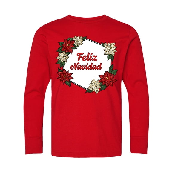 Inktastic Feliz Navidad Poinsettia Long Sleeve Youth T-Shirt