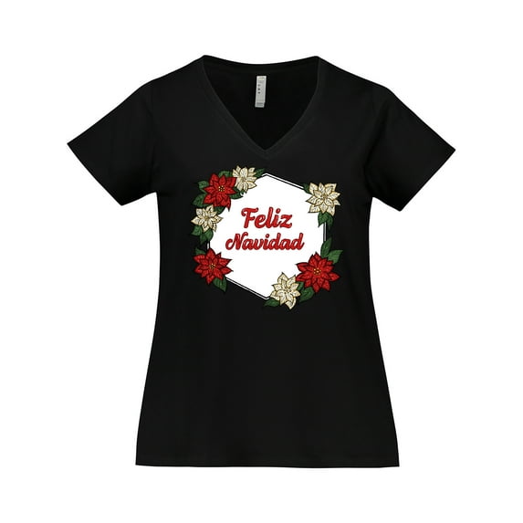 Inktastic Feliz Navidad Poinsettia Women's Plus Size V-Neck T-Shirt