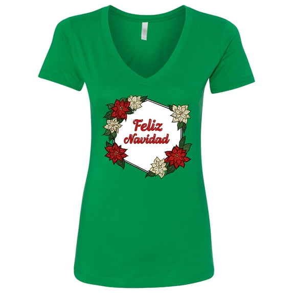Inktastic Feliz Navidad Poinsettia Women's V-Neck T-Shirt