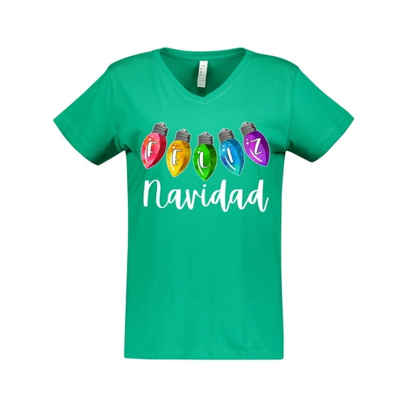 Inktastic Feliz Navidad Rainbow Holiday Lights Women's V-Neck T-Shirt