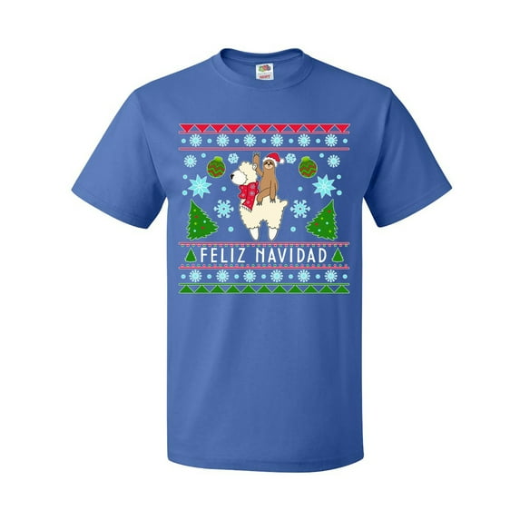 Inktastic Feliz Navidad Sloth and Llama Ugly Sweater Style T-Shirt