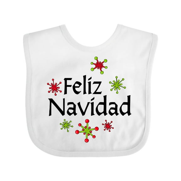 Inktastic Feliz Navidad with Red and Green Snowflakes Boys or Girls Baby Bib