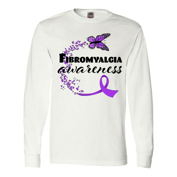 Inktastic Fibromyalgia Awareness Butterfly Ribbon Long Sleeve T-Shirt