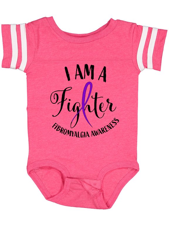Fibromyalgia Awareness I am a Fighter with Purple Ribbon Gift Baby Boy or Baby Girl Bodysuit