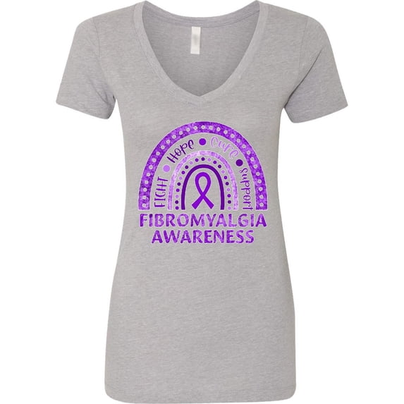 Inktastic Fibromyalgia Awareness Rainbow with Purple Ribbon Women's V-Neck T-Shirt