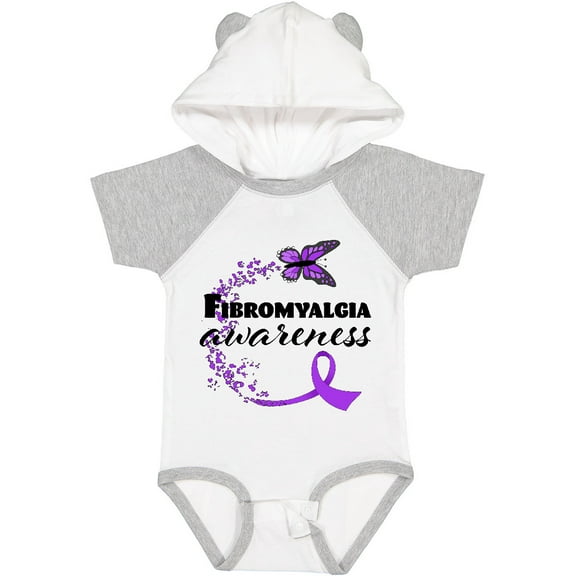 Inktastic Fibromyalgia Awareness butterfly ribbon Boys or Girls Baby Bodysuit