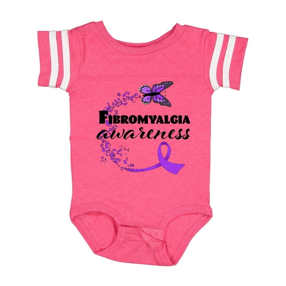 Inktastic Fibromyalgia Awareness butterfly ribbon Boys or Girls Baby Bodysuit