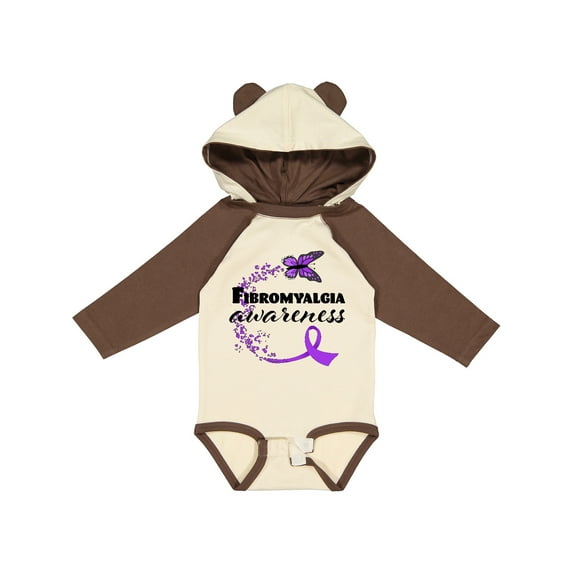 Inktastic Fibromyalgia Awareness butterfly ribbon Boys or Girls Long Sleeve Baby Bodysuit