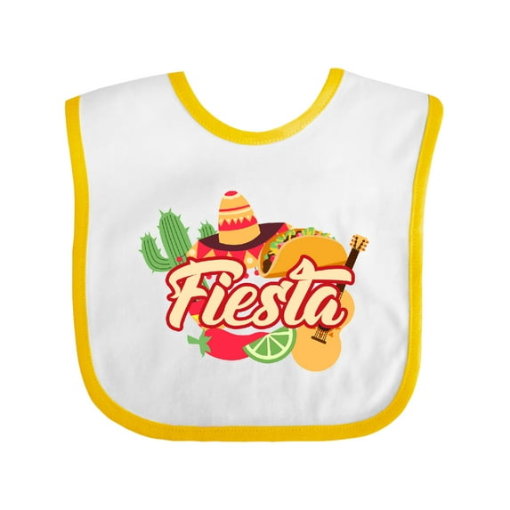 Inktastic Fiesta with Sombrero Taco Cactus Lime Red Pepper and Guitar in Background Boys or Girls Baby Bib