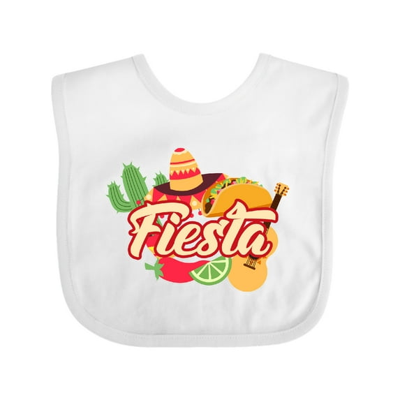Inktastic Fiesta with Sombrero Taco Cactus Lime Red Pepper and Guitar in Background Boys or Girls Baby Bib