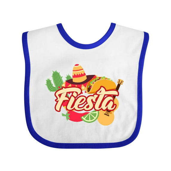 Inktastic Fiesta with Sombrero Taco Cactus Lime Red Pepper and Guitar in Background Boys or Girls Baby Bib