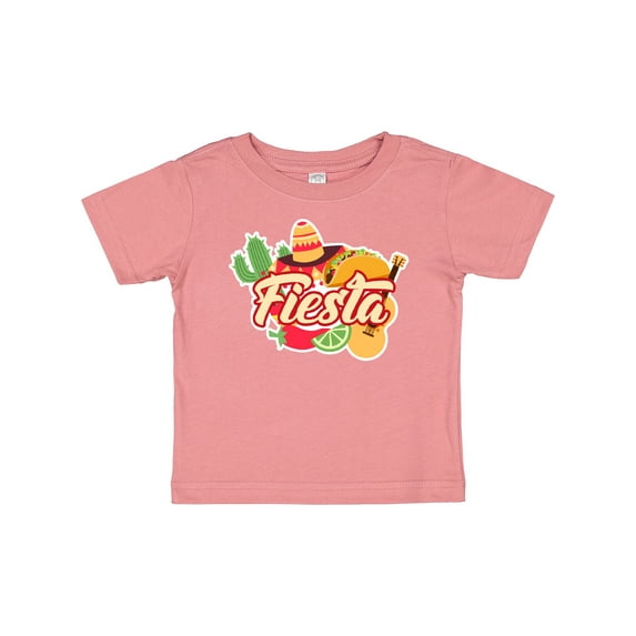 Inktastic Fiesta with Sombrero Taco Cactus Lime Red Pepper and Guitar in Background Boys or Girls Baby T-Shirt