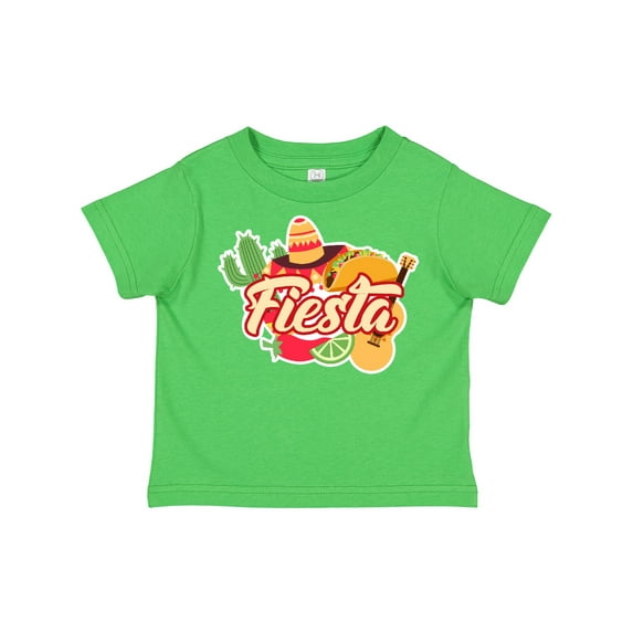 Inktastic Fiesta with Sombrero Taco Cactus Lime Red Pepper and Guitar in Background Boys or Girls Toddler T-Shirt