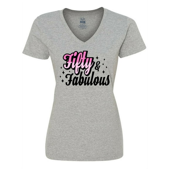 Inktastic Fifty & Fabulous Women's V-Neck T-Shirt
