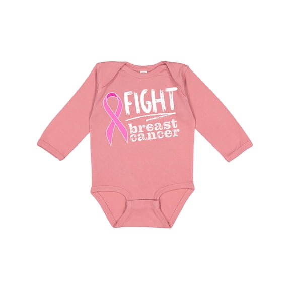 Inktastic Fight Breast Cancer Pink Ribbon Boys or Girls Long Sleeve Baby Bodysuit