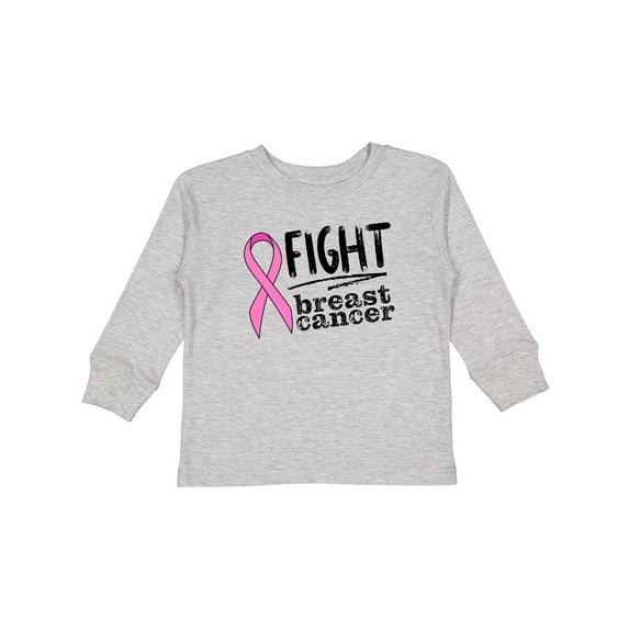 Inktastic Fight Breast Cancer Pink Ribbon Boys or Girls Long Sleeve Toddler T-Shirt