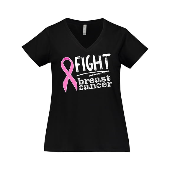 Inktastic Fight Breast Cancer Pink Ribbon Women's Plus Size V-Neck T-Shirt