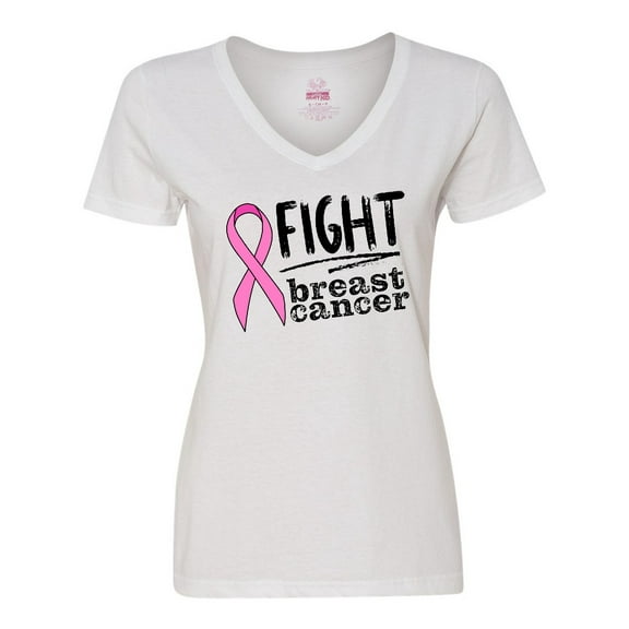 Inktastic Fight Breast Cancer Pink Ribbon Women's V-Neck T-Shirt