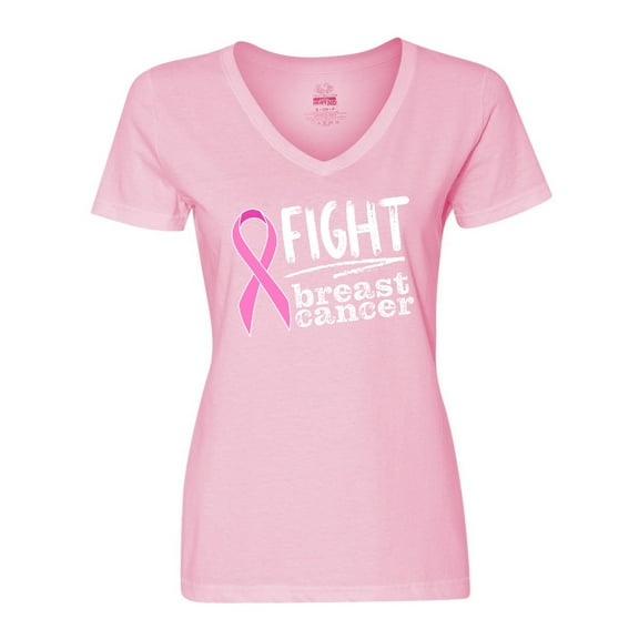 Inktastic Fight Breast Cancer Pink Ribbon Women's V-Neck T-Shirt