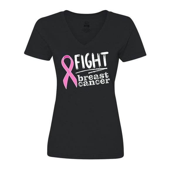 Inktastic Fight Breast Cancer Pink Ribbon Women's V-Neck T-Shirt