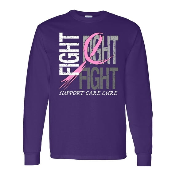 Inktastic Fight Support, Care, Cure Breast Cancer Awareness Long Sleeve T-Shirt