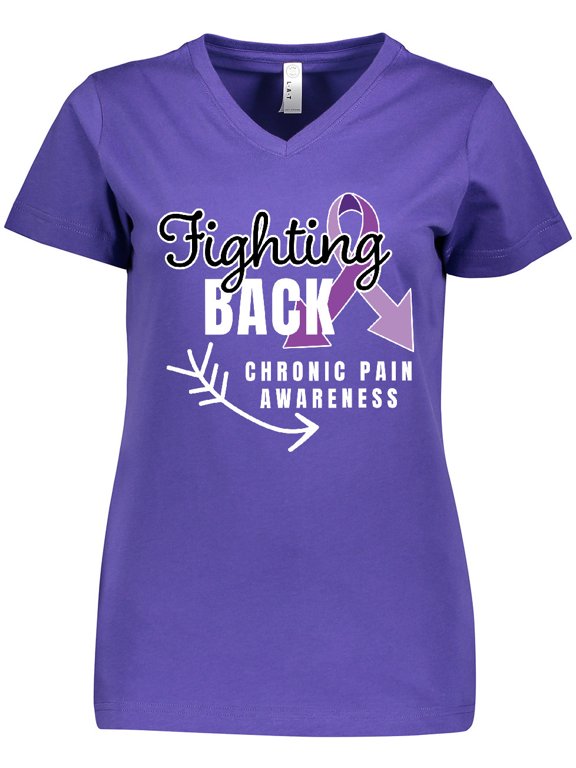 Fighting Back Chronic Pain Awareness with Purple Ribbon Women's V-Neck T-Shirt
