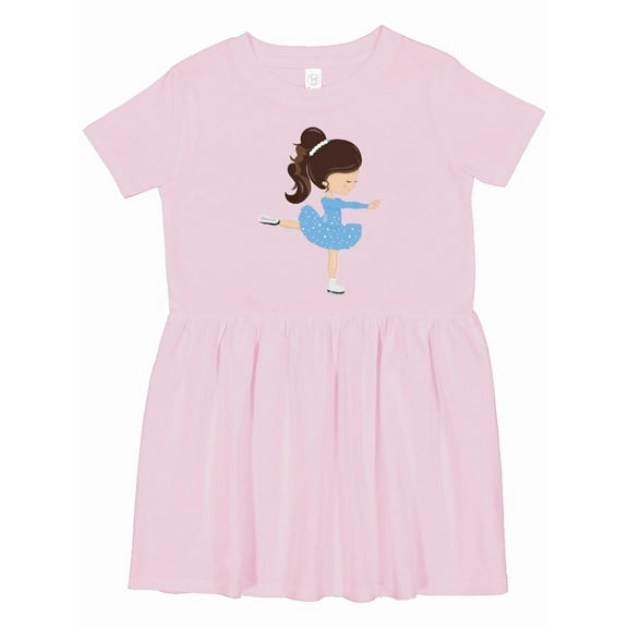 Inktastic Figure Skating, Ice Skating Girl, Brown Hair Girls Toddler Dress