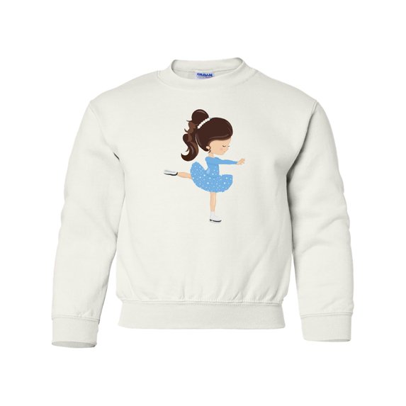 Inktastic Figure Skating, Ice Skating Girl, Brown Hair Youth Sweatshirt