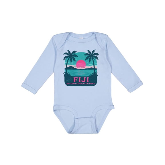 Inktastic Fiji Soft Coral Capital of the World Palm Trees Sunset Boys or Girls Long Sleeve Baby Bodysuit