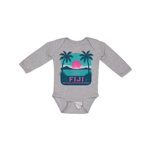 Inktastic Fiji Soft Coral Capital of the World Palm Trees Sunset Boys or Girls Long Sleeve Baby Bodysuit