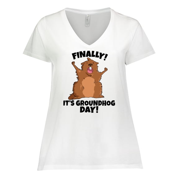 Inktastic Finally It's Groundhog Day Women's Plus Size V-Neck T-Shirt