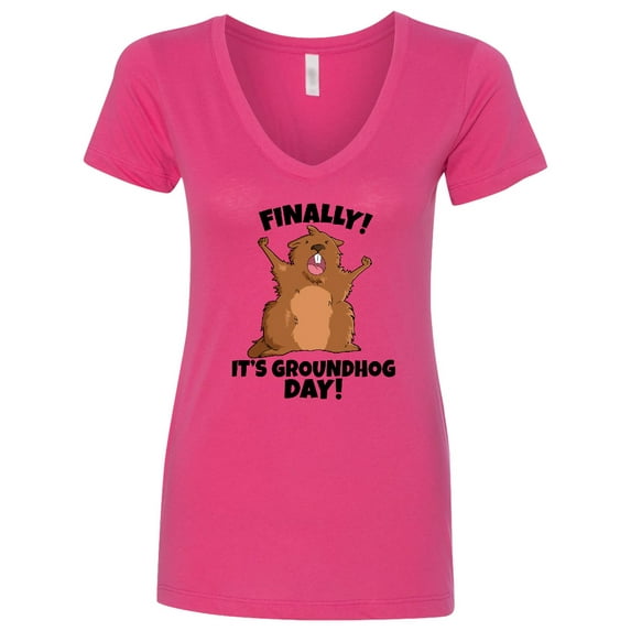 Inktastic Finally It's Groundhog Day Women's V-Neck T-Shirt