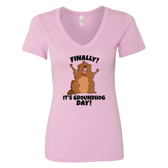 Inktastic Finally It's Groundhog Day Women's V-Neck T-Shirt