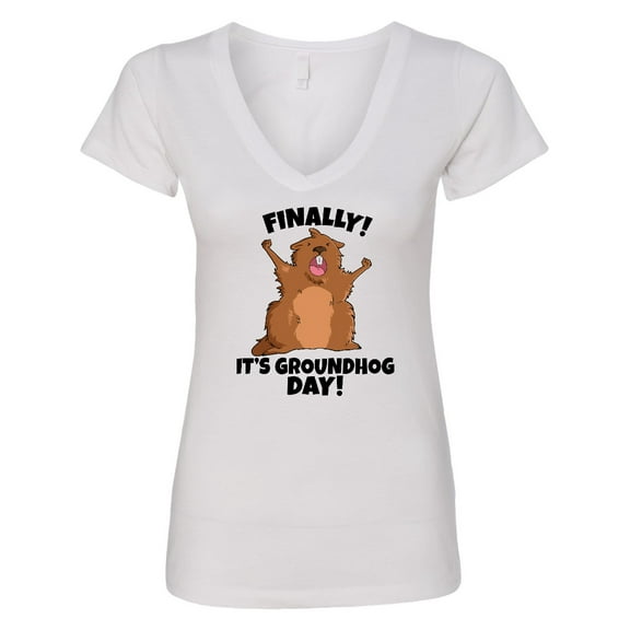 Inktastic Finally It's Groundhog Day Women's V-Neck T-Shirt