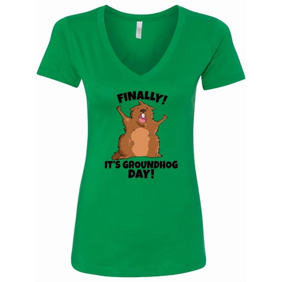 Inktastic Finally It's Groundhog Day Women's V-Neck T-Shirt