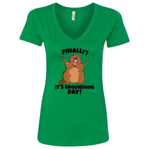 Inktastic Finally It's Groundhog Day Women's V-Neck T-Shirt