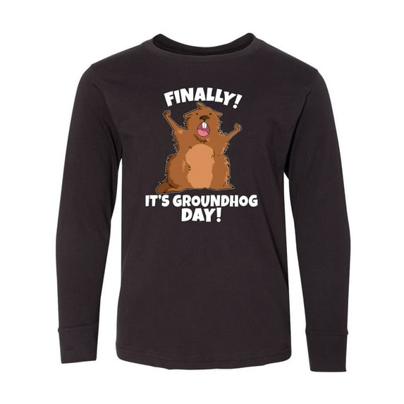 Inktastic Finally it's Groundhog Day Long Sleeve Youth T-Shirt