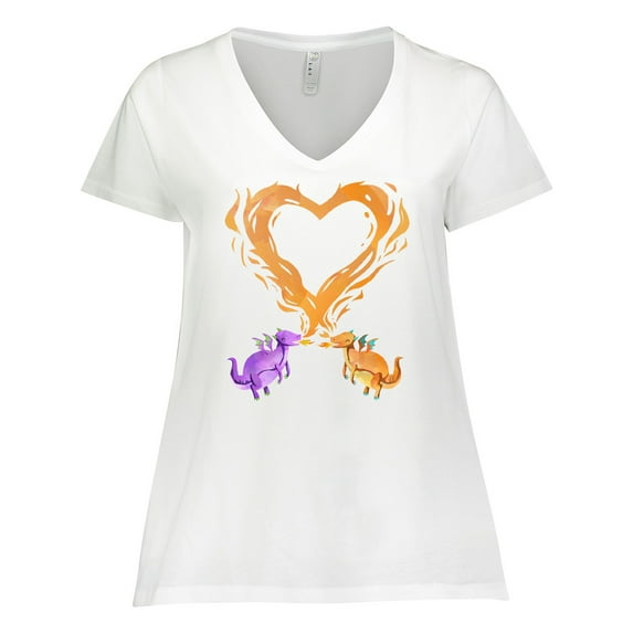 Inktastic Fire Heart Dragons Women's Plus Size V-Neck T-Shirt