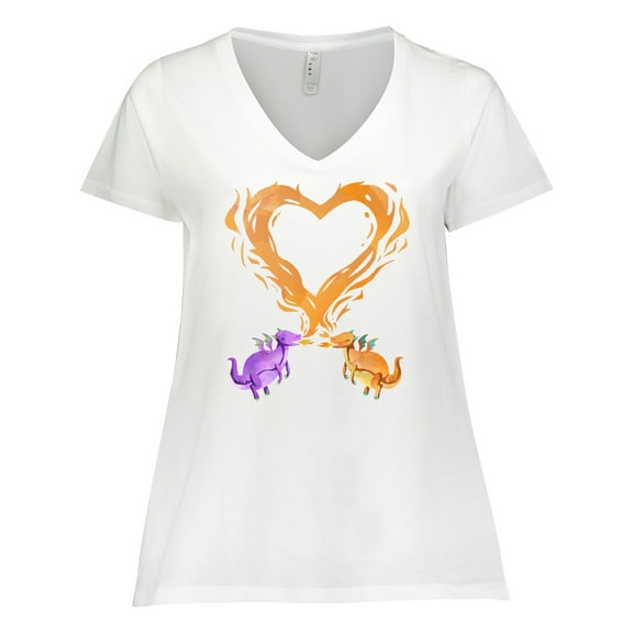 Inktastic Fire Heart Dragons Women's Plus Size V-Neck T-Shirt