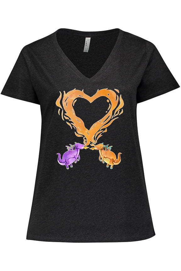 Fire Heart Dragons Women's Plus Size V-Neck T-Shirt