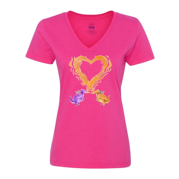 Inktastic Fire Heart Dragons Women's V-Neck T-Shirt