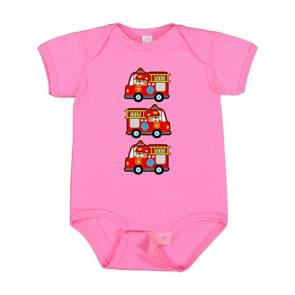 Inktastic Fire Truck Firefighter Bear Boys or Girls Baby Bodysuit