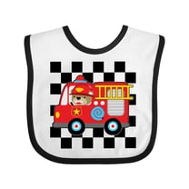 Inktastic Fire Truck Firefighter Retro Checkered Boys Baby Bib