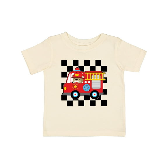 Inktastic Fire Truck Firefighter Retro Checkered Boys Baby T-Shirt