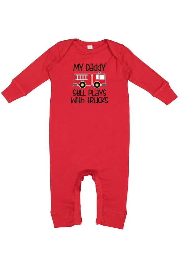Firefighter Daddy Plays with Trucks Baby Romper Coveralls